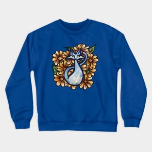 Blue Cat Feline Amongst Flowers Crewneck Sweatshirt